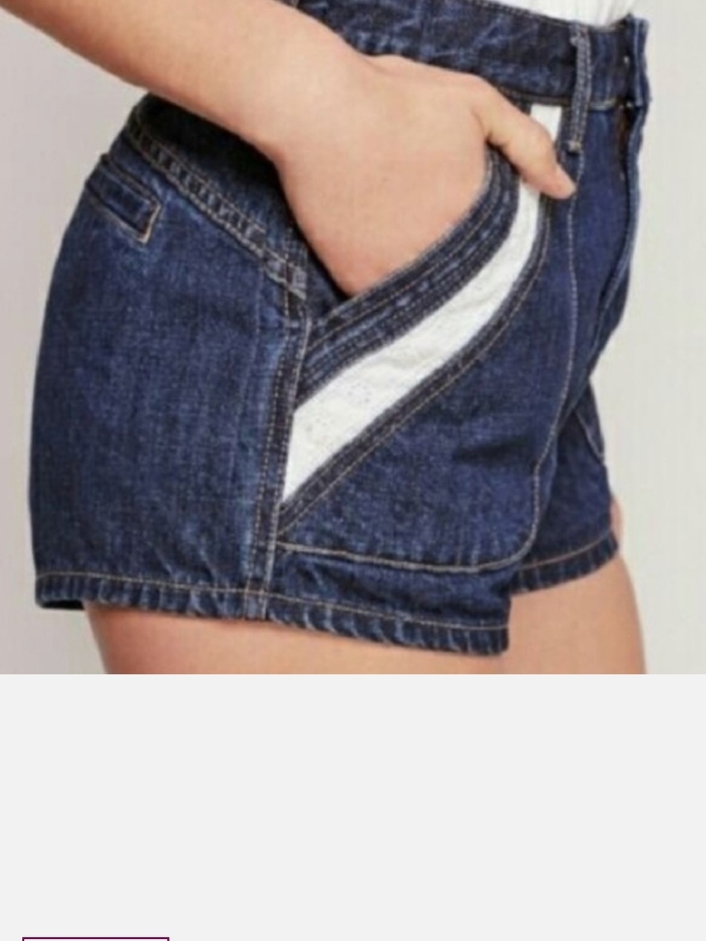 Free People Dark Blue Denim Shorts with White Pocket Trim
